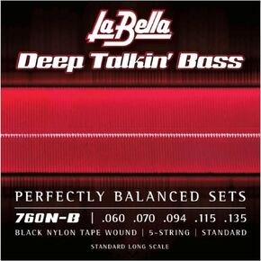 La Bella 760N-B Black Nylon Tape Wound Standard Long Scale Bass Guitar Strings