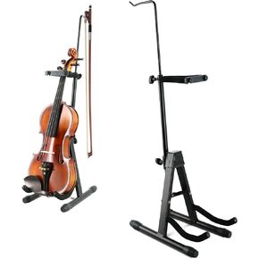 Violin Stand Violin Stand with Bow Holder Foldable Portable Viola Stand,Height Adjustable Violin Stand with Head Protection Lock &Anti-slip Foot Covers (Black)