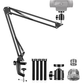 Desk Camera Mount, Adjustable Boom Webcam Stand, 1/4"-3/8" and 3/8"-5/8" Screws, Compatible with Logitech Webcam C925e C922 C930 C920 C615, GoPro Hero 8/7/6/5/ Brio 4K and Microphone Stand.
