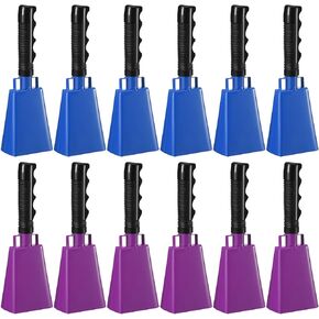 12 Pcs Large Cow Bell 9 '' Cowbell with Handle Cowbells for Sporting Events Hand Percussion Cowbells Cheering Bell Chimes for Football Game, Alarm Loud Noise Makers, Musical Instrument (Blue)