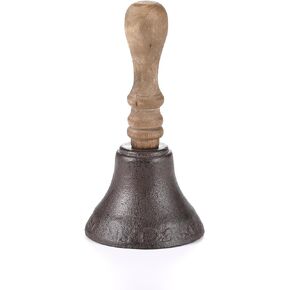 Handbell 7.08 H Cast Iron Call Bell with Wooden Handle Dinner Bell Ringing Hand Bell