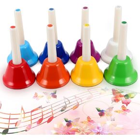 مجموعة أجراس اليد SEUNMUK 8 Note، جرس يدوي ملون، أجراس معدنية دياتونيك للتعليم الموسيقي، جوقة الكنيسة، الزفاف، الحفلات العائلية، مجموعة من 8 in Kuwait
