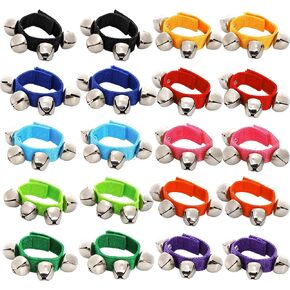Foraineam 20 PCS 10 Colors Wrist Bells Bracelets Ankle Jingle Bell Band Party Favors Wristband Musical Tambourine Rhythm Percussion Instrument