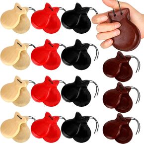 8 Pcs Spanish Castanets Flamenco Castanets with String Traditional Wood Hand Percussion Castanets for Adults Kids Music Instrument for Beginners Spain Souvenir Gift, 4 Colors