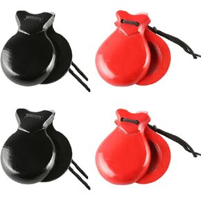 2 Pairs Spanish Castanets with String, Traditional Spanish Flamenco Castanets for Adults, Wooden Musical Percussion Instruments for Beginners(BROWN)