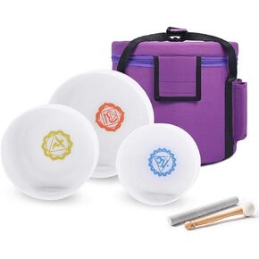 440HZ Set of 3 PCS 7''-11'' Paternoster Frosted Quartz Crystal Singing Bowls 7''G 9''E 11''C With Case Bag