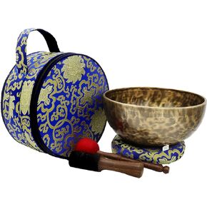 KHÜSI~ 10" Antique Hand-hammered Tibetan Singing bowl ~ Professional master -healing meditation bowls set, Meditation Kit for Chakra Healing and ZEN ~ Hand-made Percussion ~ Gift Set.