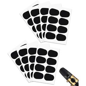 Uadbau 64Pcs 0.8mm Thick Saxophone and Clarinet Mouthpiece Cushion - Alto/Tenor Sax Mouthpiece Patches Pads Cushions - Oval Rubber Strong Adhesive for Beginners Musicians - Black