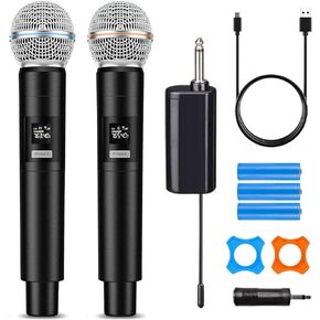 Professional Karaoke Microphone Set, Dual Vocal Pickup, Easy Setup, USB Rechargeable, LED Display, Compatible with Karaoke Machines and More
