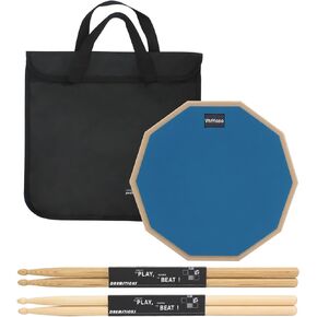 12 Inch Practice Drum Pad and Sticks, Beginner Snare Drum Pad with Drumsticks(2 pairs) and Carrying Bag, Double Sided Silent Drum Pad (Black)