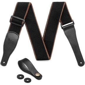 BestSounds Acoustic Guitar Strap, Soft Cotton & Leather Ends Strap for Electric & Bass Guitars come with 1 Button & 2 Locks