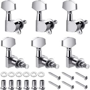 Flexzion Guitar Tuner Pegs Locking Tuners 3x3, 6 Pieces Chrome Finish Acoustic Guitar Pegs Key Machine Electric and Acoustic Guitar Tuner Musical Instrument Parts and Accessories Replacement