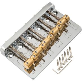 Musiclily Pro 17mm String Spacing Dual Load Heavy Duty 5-String Bass Bridge with Brass Saddle Steel Plate, Black