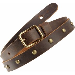 Nefelibata Natural Vegetable Tanned Cowhide Riveted Guitar Strap for Electric and Bass Guitars (1 Inch Wide, Lion King in Brass)