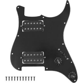 Yootones 11-Hole 3-Ply HH Prewired Loaded Pickguard w/Alnico 5 HH Humbucker Pickups Compatible with USA/Mexican Fender Standard Stratocaster Strat Electric Guitar (Black)