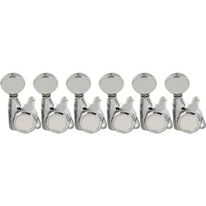 Musiclily Pro 6-in-line 18:1 Ratio Guitar Locking Tuners Machine Heads Guitar Locking String Tuning Pegs Keys for Strat Tele Style Electric Guitar, Black with Vintage Oval Button