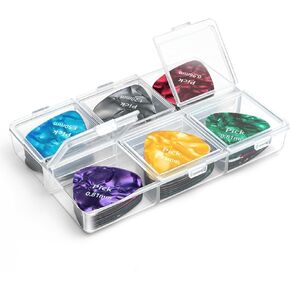 Guitar Pick Holder, Guitar Pick Case, 6-Grid Storage Organizer, Guitar Pick Storage Box, 60 Capacity, Box Only