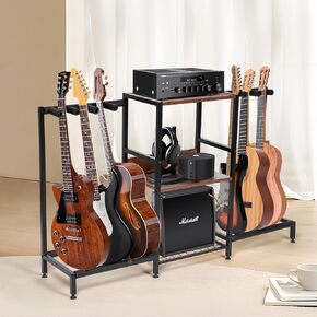 mopam Guitars Holder with 3-tier Storage Shelf Guitar Stand Guitars Display Rack for Multiple Guitars Acoustic Bass Electric Guitar Ukulele Amp Accessories stand for Music Room Studio Home