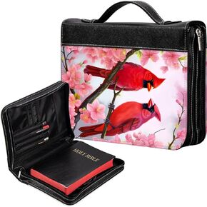 Bible Cover, Carrying Book Case Church Bag Bible Protective PU Leather Bible Covers with Handle and Zippered Pocket, for Standard and Large Size Study Bible 10x7.5x1.9 in,Cute Cows Pink