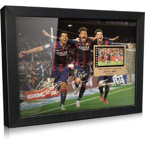 ORIMAMI Soccer Star Lionel Messi Luis Suarez Neymar Signed Picture Desktop Framed Photo Gift - with 35mm Film Recorded Scene Display of 2014/15 Champions League