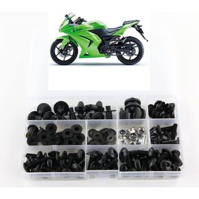 Xitomer Full Sets Fairing Bolts Kits, Fit for Ninja250R EX250R 2008 2009 2010 2011 2012, Mounting Kits Washers/Nuts/Fastenings/Clips/Grommets (Matte Black)