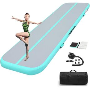 Gymnastics Air Mat Tumbling Mat 13ft/16ft/20ft Tumble Track, Inflatable Tumbling Mat 4/8 inch Thickness Gymnastics Air Training Mats with Electric Air Pump for Home Use/Tumbing Meditation/Cheerleading/Water Use