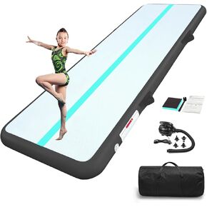 Gymnastics Air Mat Tumbling Mat 13ft/16ft/20ft Tumble Track, Inflatable Tumbling Mat 4/8 inch Thickness Gymnastics Air Training Mats with Electric Air Pump for Home Use/Tumbing Meditation/Cheerleading/Water Use