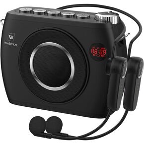 W WINBRIDGE 25W Wireless Voice Amplifier with Two Bluetooth Headset Microphones, High Capacity 8000mAh|Record, Portable Pa System Bluetooth Speaker and Microphone, Megaphone with Mic for Teachers S96
