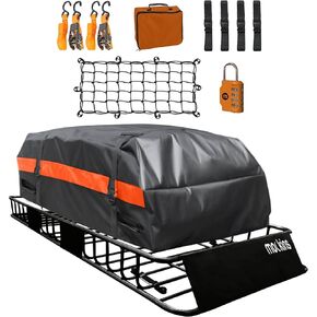 Mockins 64x39x6 Anti Rust Rooftop Cargo Carrier 20Cu Waterproof Bag 250lb Cap Extendable Roof Basket | Universal Roof Rack Basket | Car Roof Rack Cargo Carrier Roof Rack Cargo Basket Roof Cargo Basket
