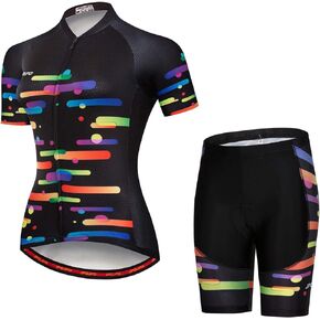 Women Cycling Jersey Set Short Sleeve+5D Padded Bicycle Shorts Quick-dry Reflective 3-Pockets