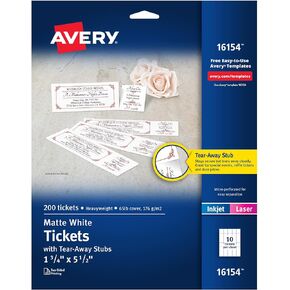 Avery Printable Tickets with Tear-Away Stubs, 1.75" x 5.5", Matte White, 500 Blank Tickets for Laser and Inkjet Printers (16795)