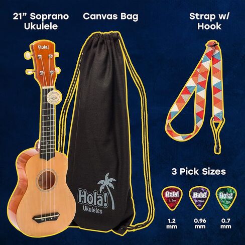 أولا! مجموعة Music HM-21PK Soprano Ukulele مع حقيبة حمل قماشية وحزام ولقطات، سلسلة ألوان، وردي in Kuwait