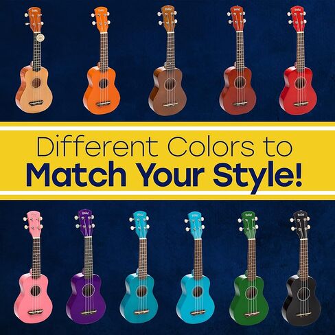أولا! مجموعة Music HM-21PK Soprano Ukulele مع حقيبة حمل قماشية وحزام ولقطات، سلسلة ألوان، وردي in Kuwait