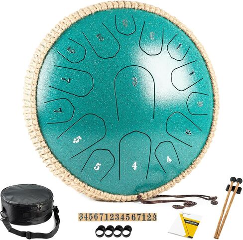 Steel Tongue Drum - 13 Inches 15 Notes Tongue Drum - Hand Pan Drum with Music Book, Handpan Drum Mallets and Carry Bag, D Major (Navy Blue) in Kuwait