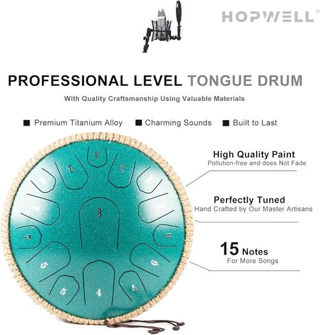 Steel Tongue Drum - 13 Inches 15 Notes Tongue Drum - Hand Pan Drum with Music Book, Handpan Drum Mallets and Carry Bag, D Major (Navy Blue) in Kuwait