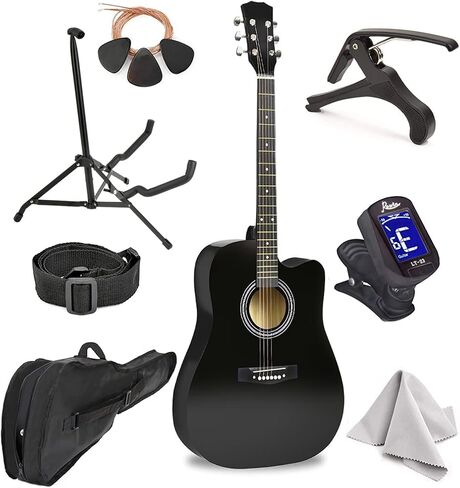 Master-play Beginner Full Size 41" Wood Cutaway All String Acoustic Guitar, With Bonus Accessories Kit; Case, Strap, Capo, Extra Strings, Picks, Tuner, Wash Cloth, Stand (Redburst) in Saudi Arabia