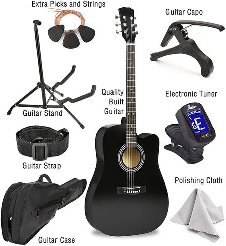Master-play Beginner Full Size 41" Wood Cutaway All String Acoustic Guitar, With Bonus Accessories Kit; Case, Strap, Capo, Extra Strings, Picks, Tuner, Wash Cloth, Stand (Redburst) in Saudi Arabia