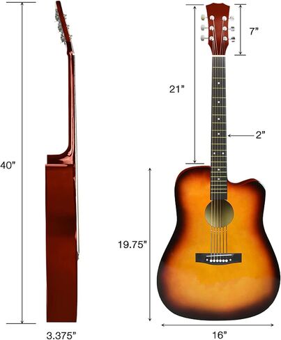 Master-play Beginner Full Size 41" Wood Cutaway All String Acoustic Guitar, With Bonus Accessories Kit; Case, Strap, Capo, Extra Strings, Picks, Tuner, Wash Cloth, Stand (Redburst) in Saudi Arabia
