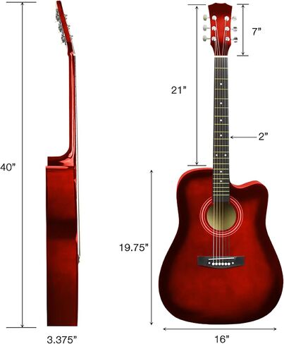 Master-play Beginner Full Size 41" Wood Cutaway All String Acoustic Guitar, With Bonus Accessories Kit; Case, Strap, Capo, Extra Strings, Picks, Tuner, Wash Cloth, Stand (Redburst) in Kuwait