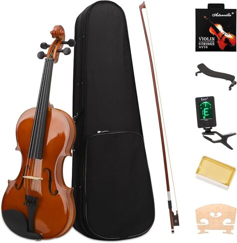 Idffdvw Violin For Kids & Adults - 4/4 MV300 Satin Antique, Student or Beginners Kit w/Case, Bow, Extra Strings, Tuner, Lesson Book - Stringed Musical Instruments in Kuwait