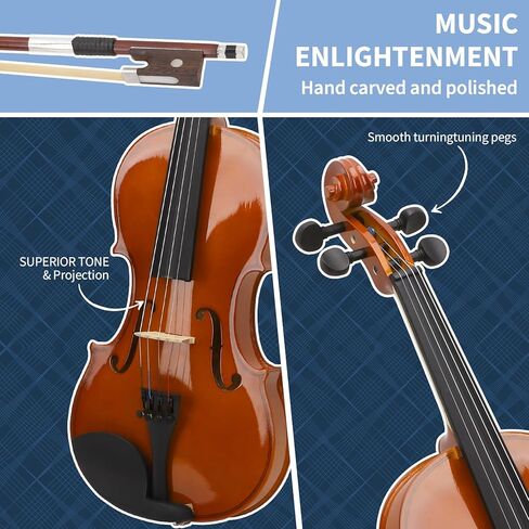 Idffdvw Violin For Kids & Adults - 4/4 MV300 Satin Antique, Student or Beginners Kit w/Case, Bow, Extra Strings, Tuner, Lesson Book - Stringed Musical Instruments in Kuwait