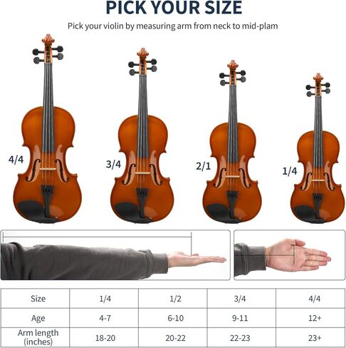 Idffdvw Violin For Kids & Adults - 4/4 MV300 Satin Antique, Student or Beginners Kit w/Case, Bow, Extra Strings, Tuner, Lesson Book - Stringed Musical Instruments in Kuwait