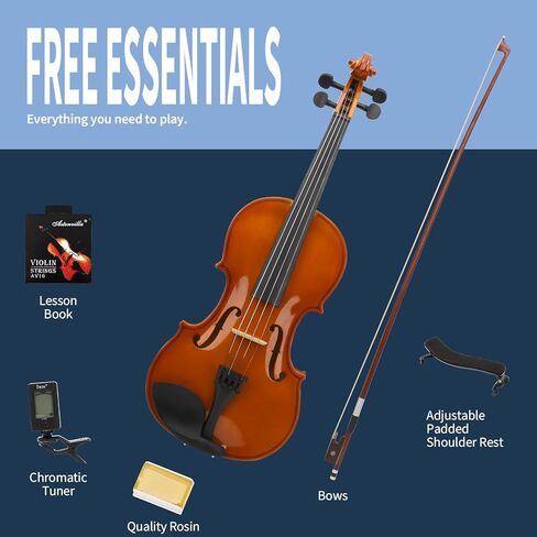 Idffdvw Violin For Kids & Adults - 4/4 MV300 Satin Antique, Student or Beginners Kit w/Case, Bow, Extra Strings, Tuner, Lesson Book - Stringed Musical Instruments in Kuwait