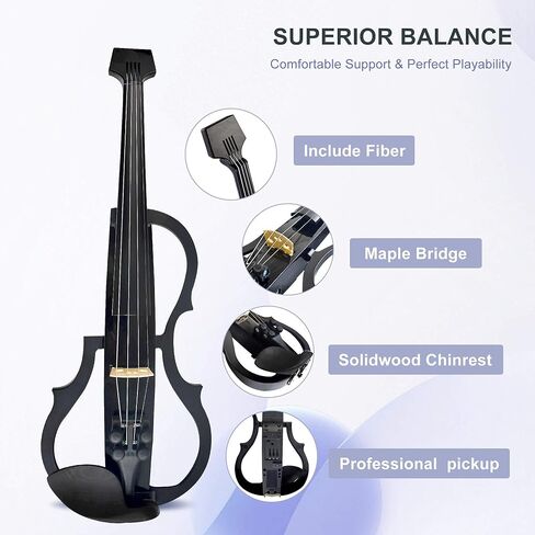 كمان كهربائي فاخر من ألياف الكربون بالحجم الكامل 4/4، كمان كهربائي صامت احترافي للبالغين والمراهقين، كمان كهربائي مع التقاط احترافي-ZNDS-2301 in Kuwait