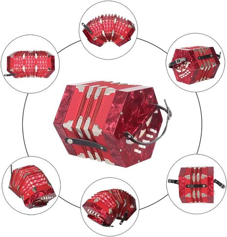 summina Concertina Accordion Anglo-style concertina accordion 20-Button 40-Reed Anglo Style with Carrying Bag Leather Hand Strap Red Pine Red in Saudi Arabia
