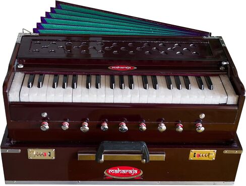 Maharaja Musicals, Folding Harmonium Instrument, In USA, 9 Stops, Rosewood Color, Safri, 3 1/2 Octave, Coupler, Bag, Tuned To A440, Musical Instrument Indian-(AHF) in Saudi Arabia