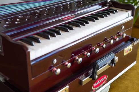Maharaja Musicals, Folding Harmonium Instrument, In USA, 9 Stops, Rosewood Color, Safri, 3 1/2 Octave, Coupler, Bag, Tuned To A440, Musical Instrument Indian-(AHF) in Saudi Arabia