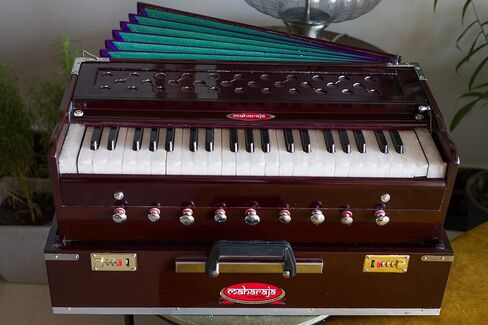 Maharaja Musicals, Folding Harmonium Instrument, In USA, 9 Stops, Rosewood Color, Safri, 3 1/2 Octave, Coupler, Bag, Tuned To A440, Musical Instrument Indian-(AHF) in Saudi Arabia