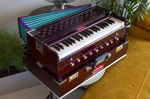 Maharaja Musicals, Folding Harmonium Instrument, In USA, 9 Stops, Rosewood Color, Safri, 3 1/2 Octave, Coupler, Bag, Tuned To A440, Musical Instrument Indian-(AHF) in Saudi Arabia