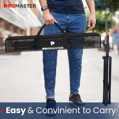 حامل مكبر صوت ثلاثي القوائم من ProMaster - زوج مع حقيبة حمل: ارتفاع قابل للتعديل 40 بوصة - 71 بوصة، إدخال 35 مم، قفل أمان، أقدام غير قابلة للانزلاق. محمولة ومستقرة للاستخدام على المسرح أو الاستوديو. in Saudi Arabia